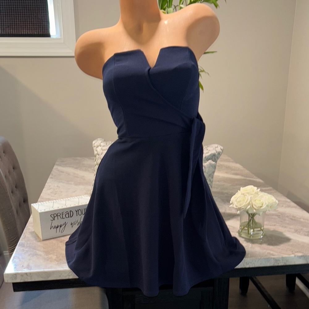 Blue Strapless Fit and Flare Cocktail Dress